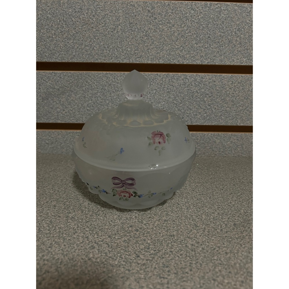 VTG Westmoreland Glass PG-34 Crystal Mint Puff Box/Covered Jelly Rose and Forge